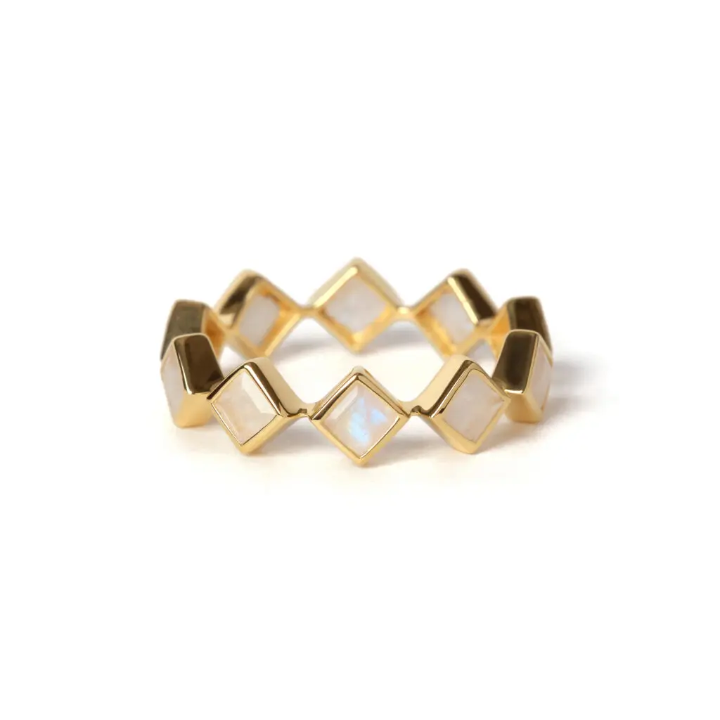 S925 RAINBOW MOON STONE SQUARE ETERNITY RING-1