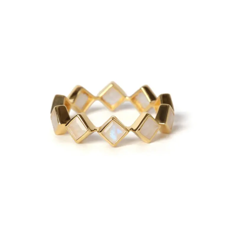 S925 RAINBOW MOON STONE SQUARE ETERNITY RING-1