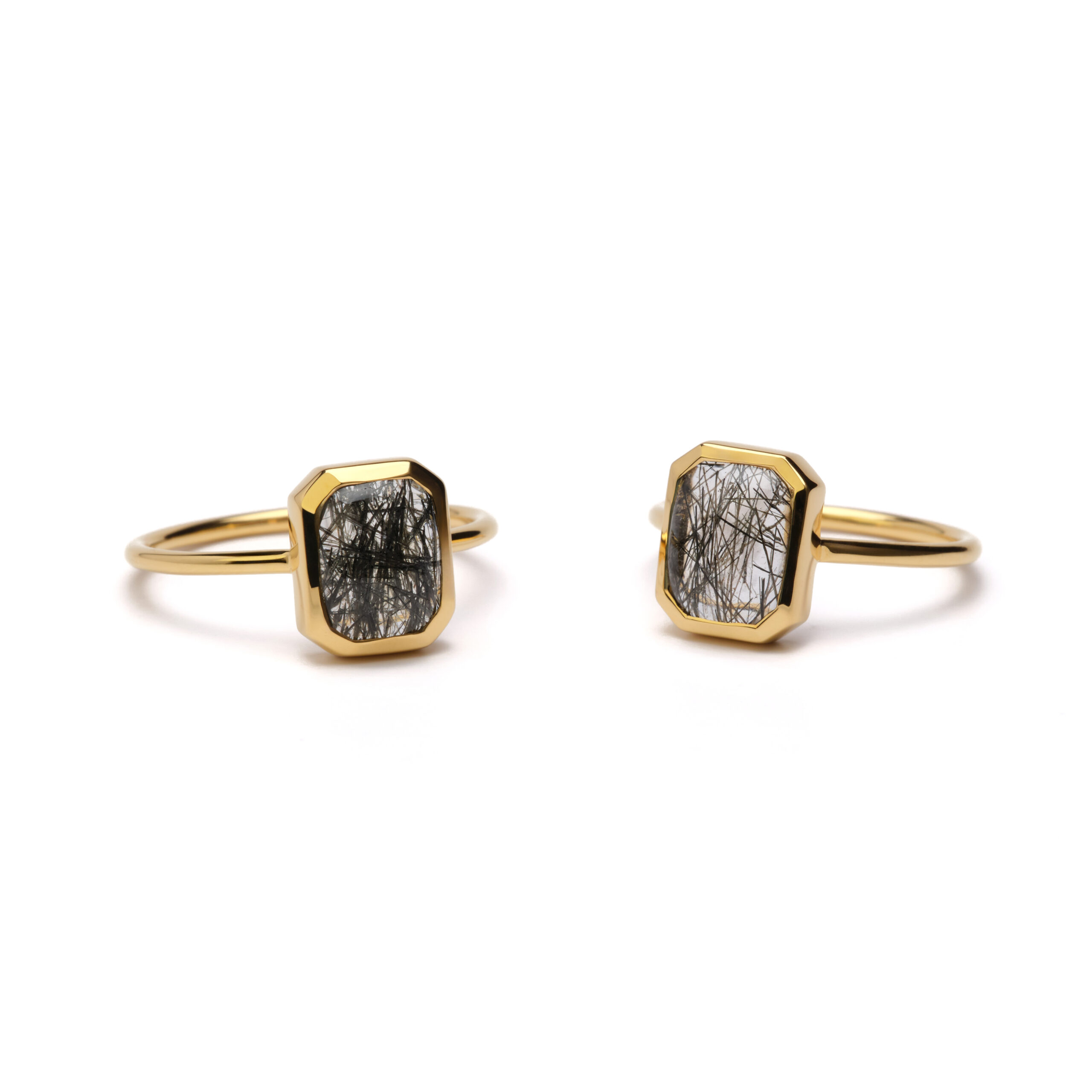 S925 SINGLE STONE THIN RING -BLACK RUTILE QUARTZ-
