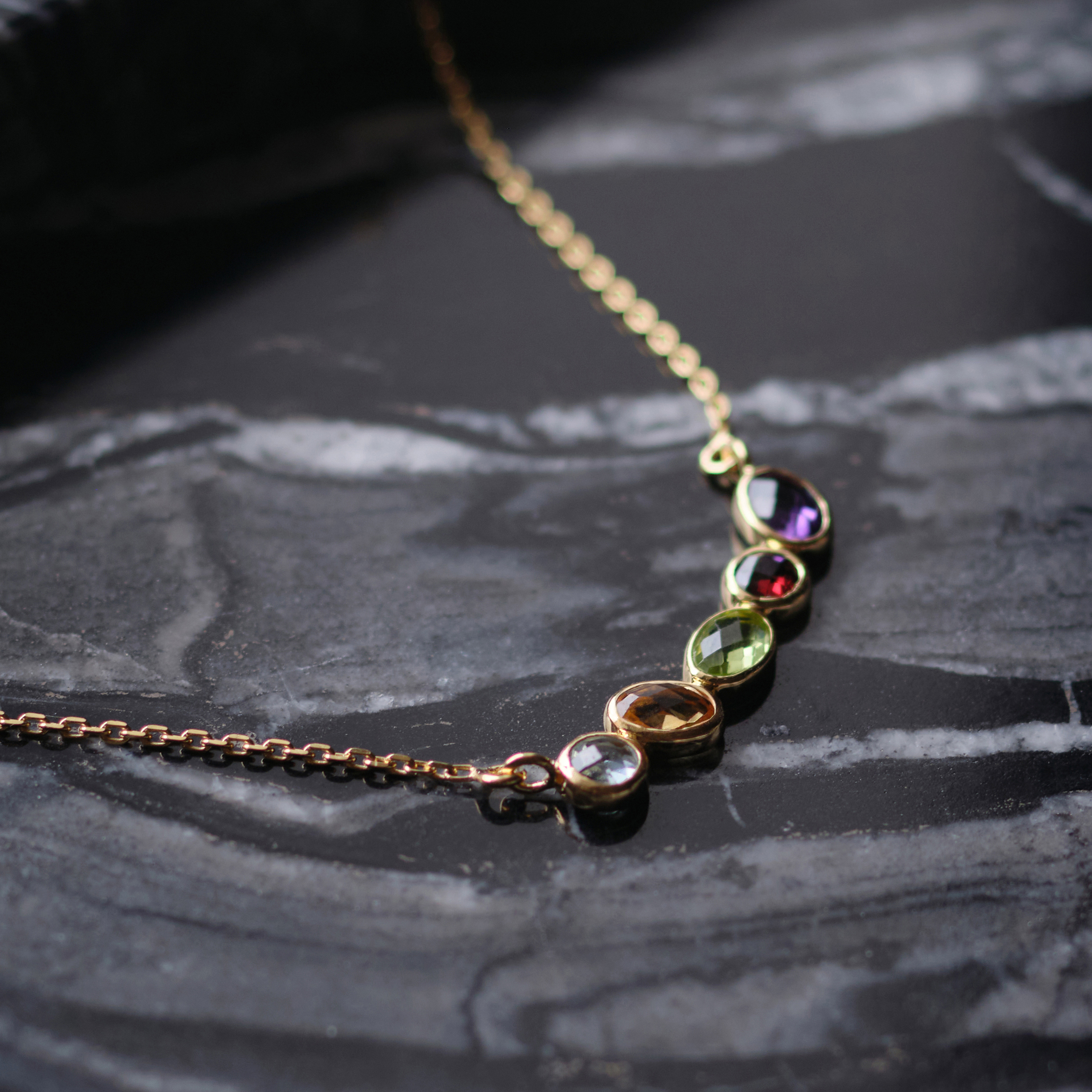 S925 MULTI STONE LINKED NECKLACE